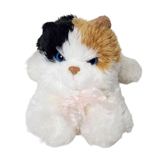Aurora World Plush Calico Cat Kitten Pink Bow Blue Eyes Stuffed Animal - Picture 1 of 9